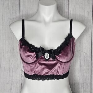 Dolls Kill WIDOW Mauve Velvet & Black Lace Bustier - NWT, size Large